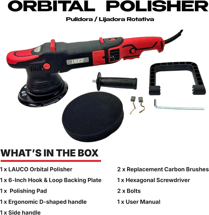 LAUCO Rotary and Gear Driven Orbital Polisher 1200W - 1000W with 6-Inch Backing Pad, 6-Speed Variable Control, High Torque Machines for Car Detailing, Paint Correction, Waxing, Buffing & Polishing LAUCO