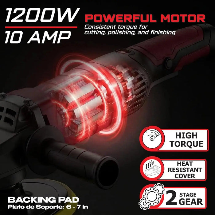 LAUCO Rotary and Gear Driven Orbital Polisher 1200W - 1000W with 6-Inch Backing Pad, 6-Speed Variable Control, High Torque Machines for Car Detailing, Paint Correction, Waxing, Buffing & Polishing LAUCO