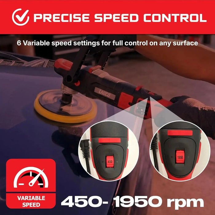 LAUCO Rotary and Gear Driven Orbital Polisher 1200W - 1000W with 6-Inch Backing Pad, 6-Speed Variable Control, High Torque Machines for Car Detailing, Paint Correction, Waxing, Buffing & Polishing LAUCO
