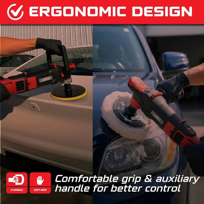 LAUCO Rotary and Gear Driven Orbital Polisher 1200W - 1000W with 6-Inch Backing Pad, 6-Speed Variable Control, High Torque Machines for Car Detailing, Paint Correction, Waxing, Buffing & Polishing LAUCO