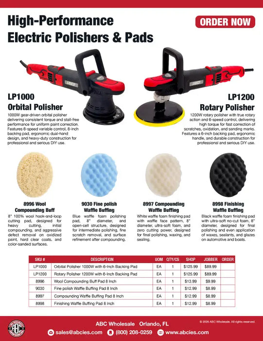 LAUCO Rotary and Gear Driven Orbital Polisher 1200W - 1000W with 6-Inch Backing Pad, 6-Speed Variable Control, High Torque Machines for Car Detailing, Paint Correction, Waxing, Buffing & Polishing LAUCO