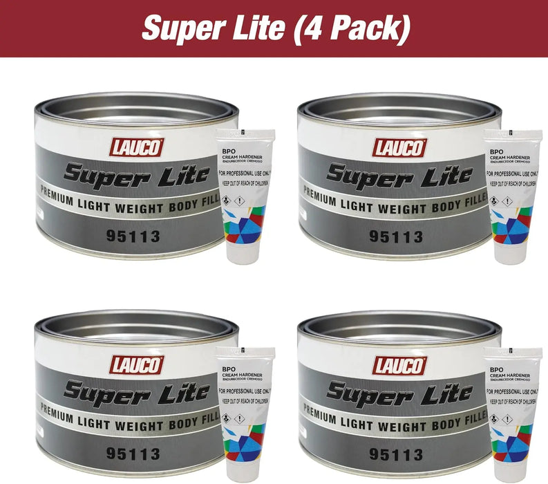 LAUCO Super Lite Premium Lightweight Body Filler - Pack of 2 -Super Smooth Formula forr Fast & Easy Automotive Repairs, Adheres to Fiberglass, Steel, Galvanized, Zinc & Aluminum, 2 Quart + 2 Hardener National Supply Company