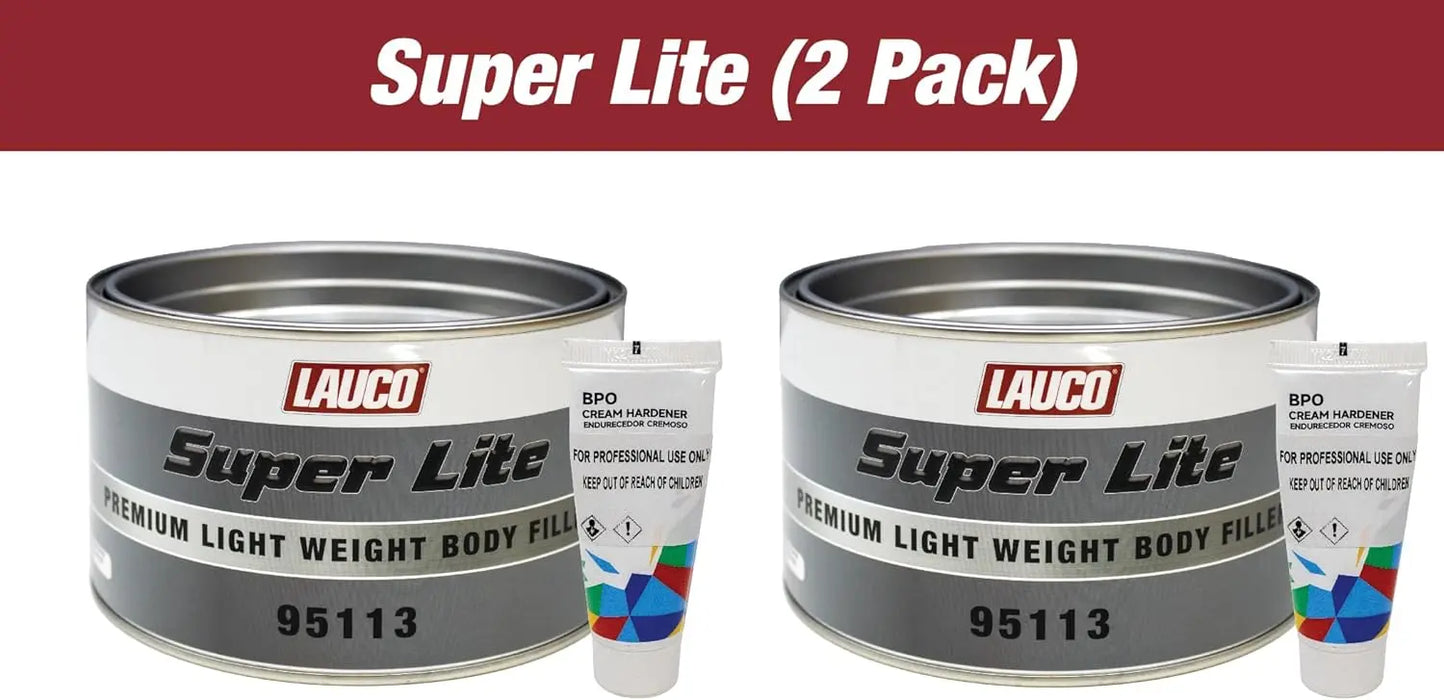 LAUCO Super Lite Premium Lightweight Body Filler - Pack of 2 -Super Smooth Formula forr Fast & Easy Automotive Repairs, Adheres to Fiberglass, Steel, Galvanized, Zinc & Aluminum, 2 Quart + 2 Hardener National Supply Company