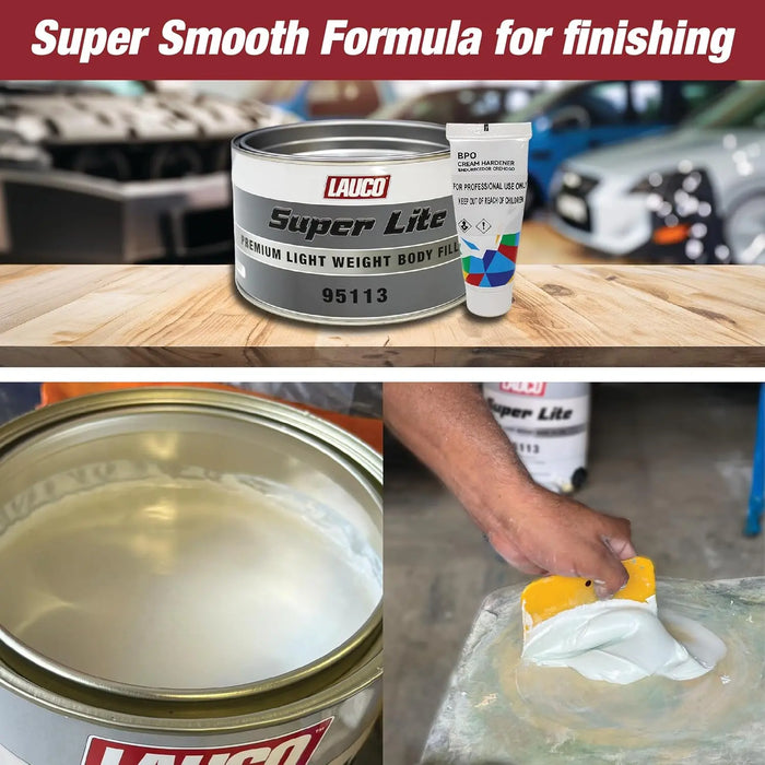 LAUCO Super Lite Premium Lightweight Body Filler - Pack of 2 -Super Smooth Formula forr Fast & Easy Automotive Repairs, Adheres to Fiberglass, Steel, Galvanized, Zinc & Aluminum, 2 Quart + 2 Hardener National Supply Company