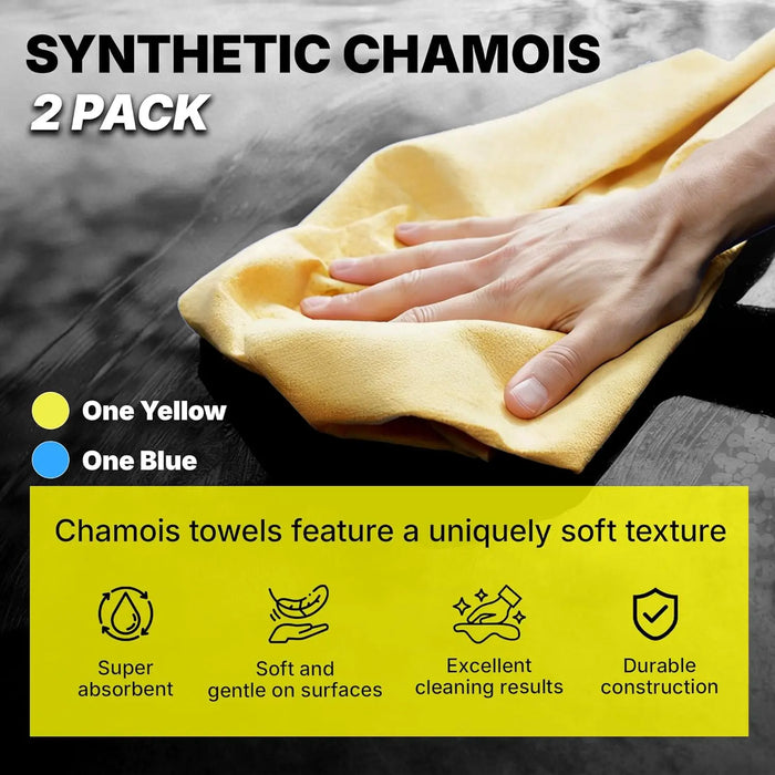 LAUCO Synthetic Chamois Absorbent Car Drying Towel 2 Pack, 26"x17" Spotless & Scratch and Lint Free Shine, Towel for Vehicle Cleaning, Super Soft Upholstery Cleaning Towel LAUCO