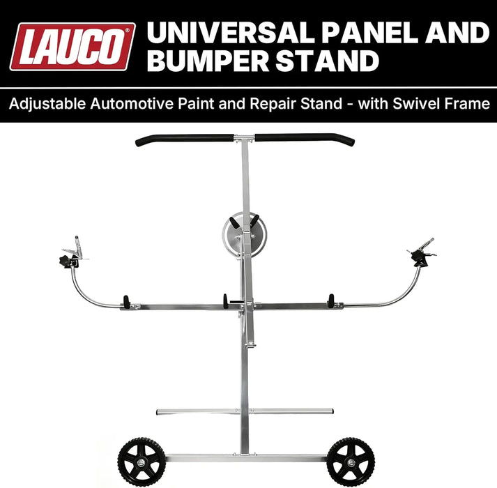LAUCO Universal Panel and Bumper Stand – Adjustable Car Painting & Repair Stand with Rotating Frame, Foldable 2-Wheel Design, 220 lbs Load Capacity, Galvanized Steel Construction for Auto Body Work LAUCO