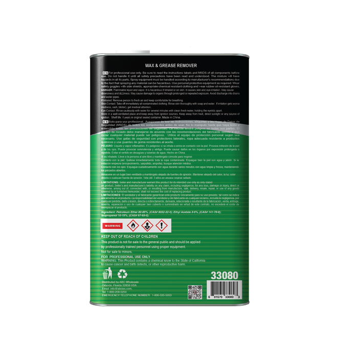 Lauco Wax and Grease Remover 1 Gallon – Multi-Surface Paint Prep Cleaner for Auto Body, Garage, Plastic, Metal, Fiberglass – Powerful Solvent Degreaser - (33080) Lauco