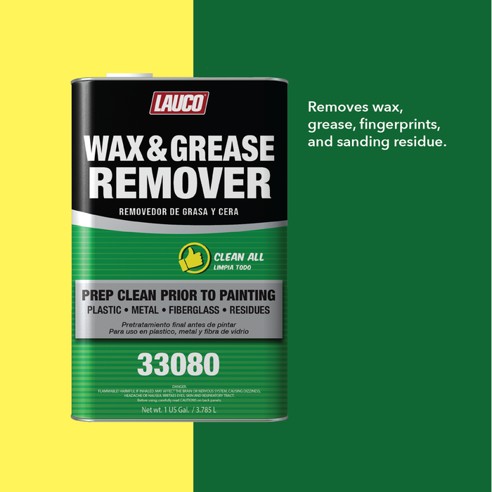 Lauco Wax and Grease Remover 1 Gallon – Multi-Surface Paint Prep Cleaner for Auto Body, Garage, Plastic, Metal, Fiberglass – Powerful Solvent Degreaser - (33080) Lauco