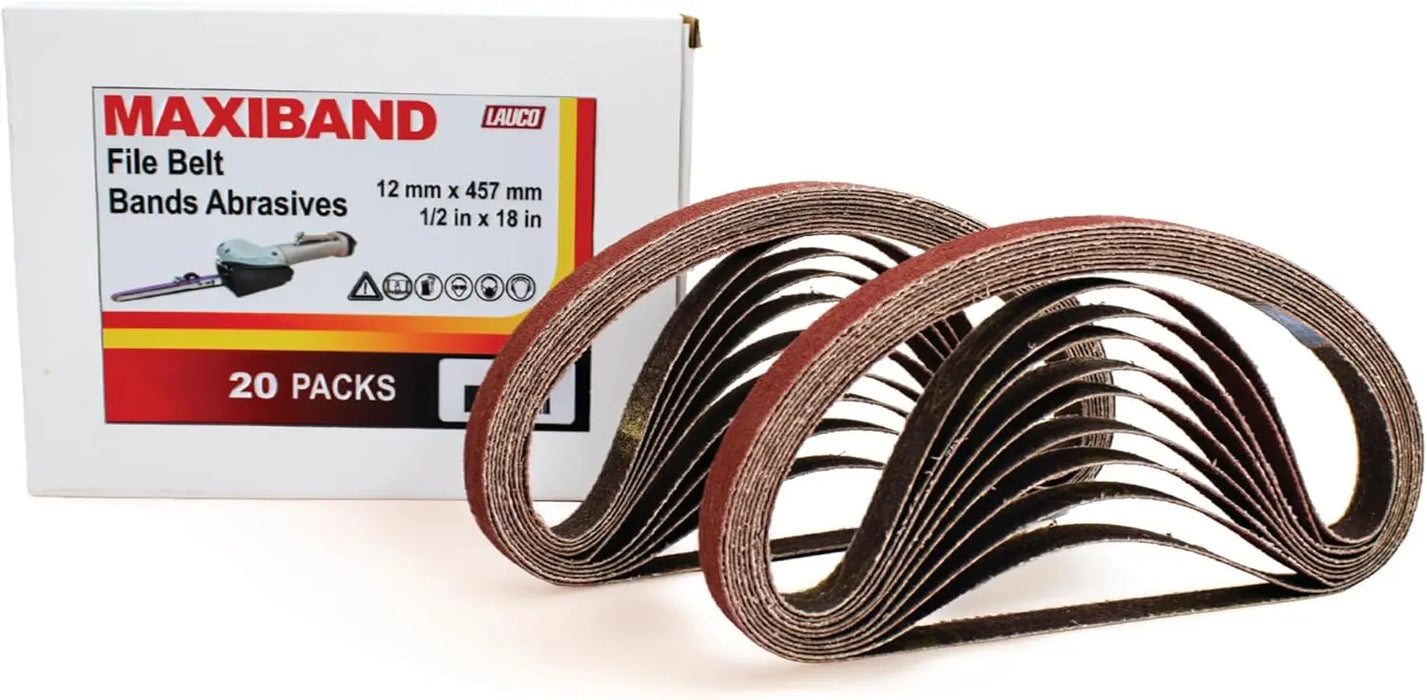 MAXIBAND File Belt Bandes Abrasives - Red Sanding Belt 1/2 in x 18 INCH - Pack of 20 (Grit: 60G) 31746 National Supply Company