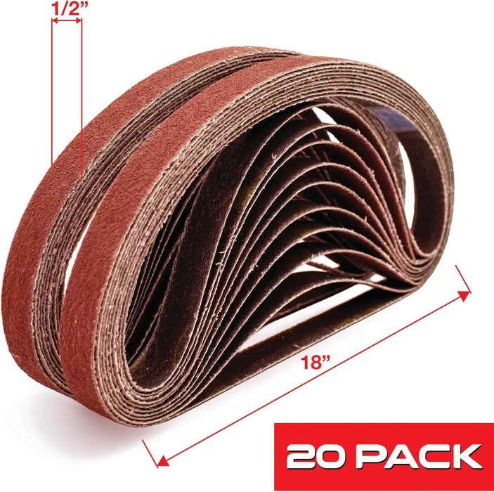 MAXIBAND File Belt Bandes Abrasives - Red Sanding Belt 1/2 in x 18 INCH - Pack of 20 (Grit: 60G) 31746 National Supply Company