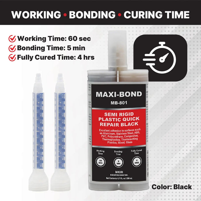 Maxi-Bond Semi Rigid Plastic Quick Repair Black - MB-801- 200ml National Supply Company