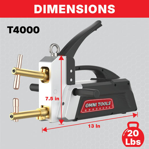OMNI TOOLS T4000 Portable Spot Welding Machine 4000A Peak Current, Microprocessor Controlled, Pulse & Continuous Modes, 220V Single Phase, Includes 4 Copper Welding Arms Omni Tools