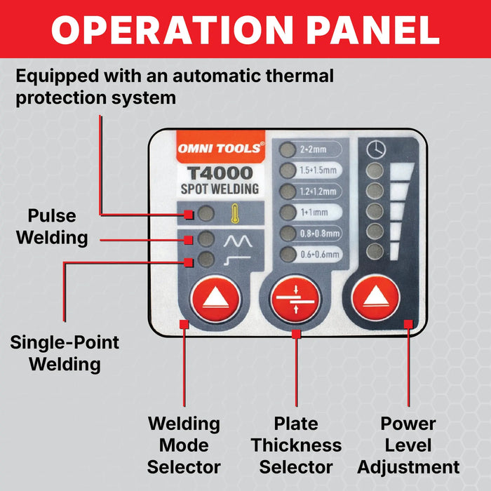 OMNI TOOLS T4000 Portable Spot Welding Machine 4000A Peak Current, Microprocessor Controlled, Pulse & Continuous Modes, 220V Single Phase, Includes 4 Copper Welding Arms Omni Tools
