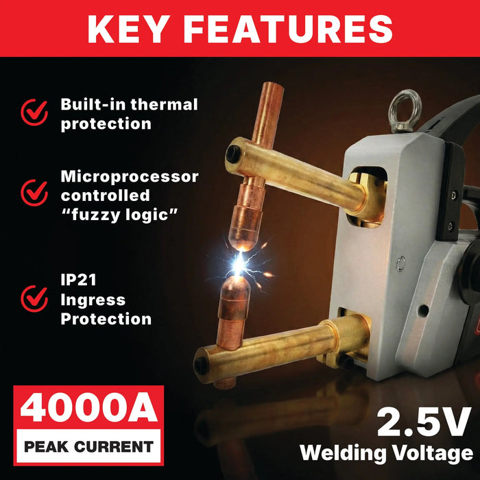 OMNI TOOLS T4000 Portable Spot Welding Machine 4000A Peak Current, Microprocessor Controlled, Pulse & Continuous Modes, 220V Single Phase, Includes 4 Copper Welding Arms Omni Tools