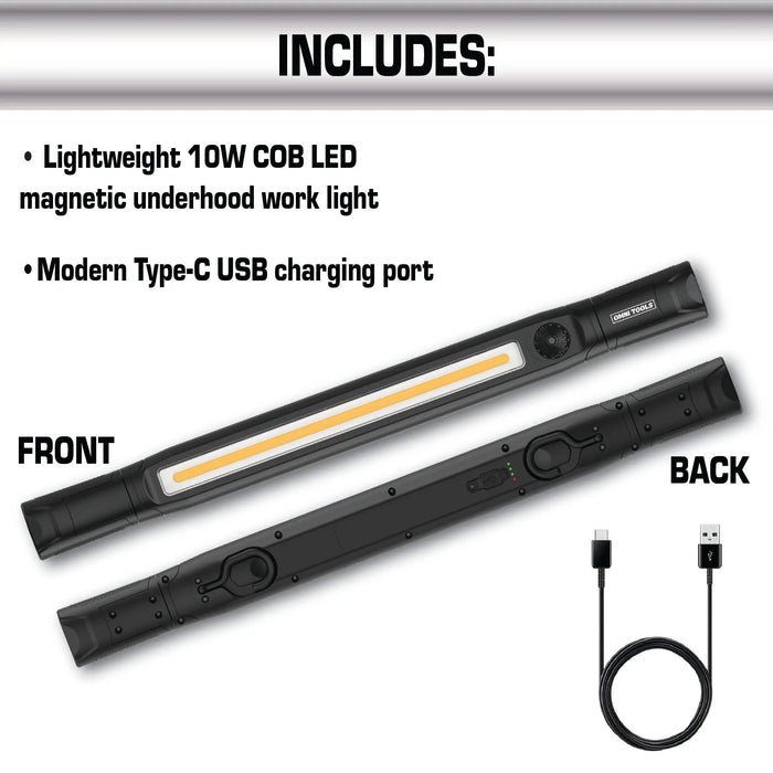 Omni Tools 1200+ Lumen Rechargeable Underhood Work Light – Magnetic Mount, Adjustable Brightness, 360° Rotating Hooks, USB-C Charging – Ideal for Mechanics, Garage, and Emergency Use LAUCO