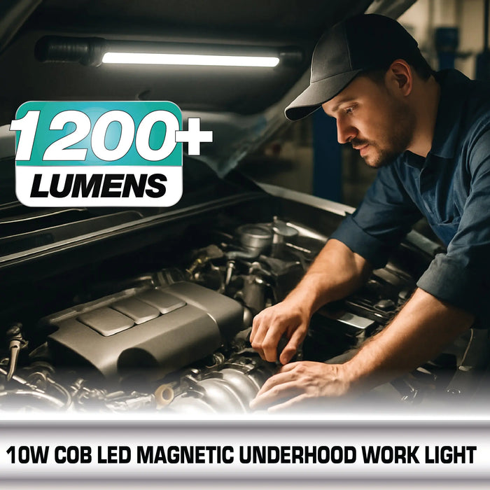 Omni Tools 1200+ Lumen Rechargeable Underhood Work Light – Magnetic Mount, Adjustable Brightness, 360° Rotating Hooks, USB-C Charging – Ideal for Mechanics, Garage, and Emergency Use LAUCO