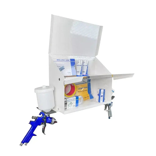 Open Box - Magnetic Spray Booth Box - Double Compartment Cabinet with Double Spray Paint Gun Holder National Supply Company
