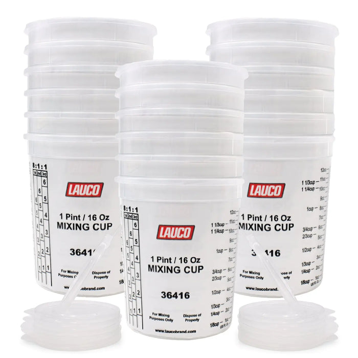 Paint & Epoxy Mixing Cups Buckets - 174 Ounce (5-Quart) - Calibrated Mixing ratios on Side - Solvent Resistant, Reusable Clear Plastic Cups for Paint, Epoxy, Resin, Oil, Thinner (16) LAUCO