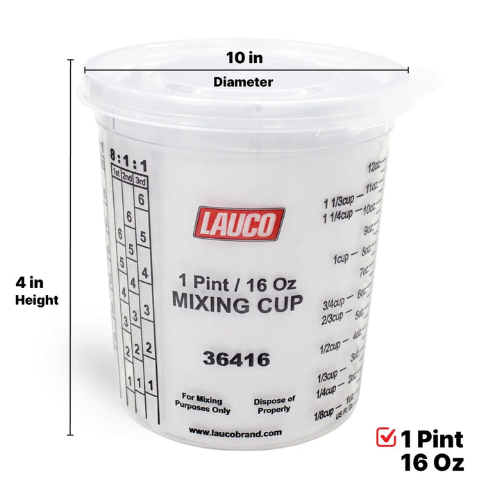 Paint & Epoxy Mixing Cups Buckets - 174 Ounce (5-Quart) - Calibrated Mixing ratios on Side - Solvent Resistant, Reusable Clear Plastic Cups for Paint, Epoxy, Resin, Oil, Thinner (16) LAUCO
