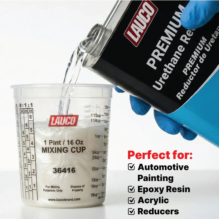 Paint & Epoxy Mixing Cups Buckets - 174 Ounce (5-Quart) - Calibrated Mixing ratios on Side - Solvent Resistant, Reusable Clear Plastic Cups for Paint, Epoxy, Resin, Oil, Thinner (16) LAUCO