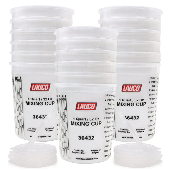 Paint & Epoxy Mixing Cups Buckets - 174 Ounce (5-Quart) - Calibrated Mixing ratios on Side - Solvent Resistant, Reusable Clear Plastic Cups for Paint, Epoxy, Resin, Oil, Thinner (32) LAUCO