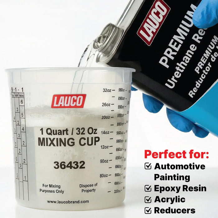 Paint & Epoxy Mixing Cups Buckets - 174 Ounce (5-Quart) - Calibrated Mixing ratios on Side - Solvent Resistant, Reusable Clear Plastic Cups for Paint, Epoxy, Resin, Oil, Thinner (32) LAUCO
