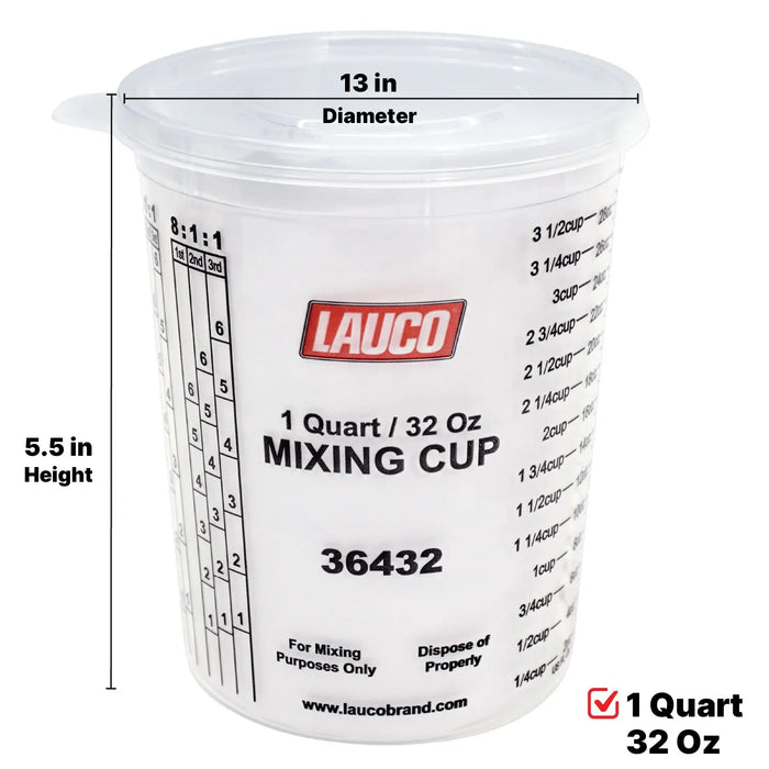 Paint & Epoxy Mixing Cups Buckets - 174 Ounce (5-Quart) - Calibrated Mixing ratios on Side - Solvent Resistant, Reusable Clear Plastic Cups for Paint, Epoxy, Resin, Oil, Thinner (32) LAUCO