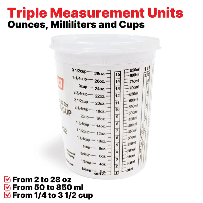 Paint & Epoxy Mixing Cups Buckets - 174 Ounce (5-Quart) - Calibrated Mixing ratios on Side - Solvent Resistant, Reusable Clear Plastic Cups for Paint, Epoxy, Resin, Oil, Thinner (32) LAUCO