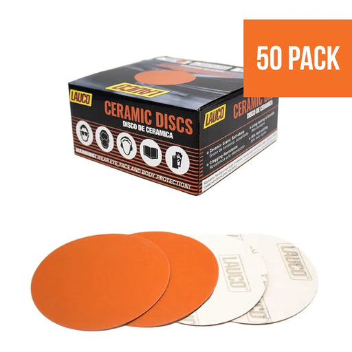 Premium 6" Hook and Loop Ceramic Sanding Discs, No Hole, (Box of 50) for Sanding on Fiberglass, Metals Non-Ferrous, Wood National Supply Company
