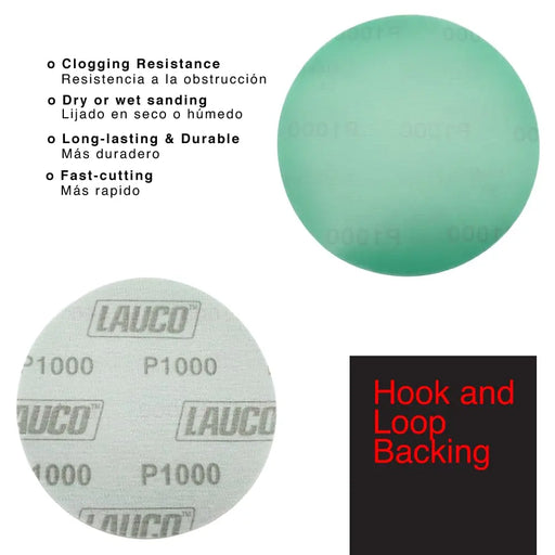 Premium 6" Hook and Loop Sanding Ceramic Discs (Box of 50) - Hook and Loop Backing Discs for DA Orbital Sanders - Automotive Sanding Wood Furniture Finishing (GRIT-1000) 25944 LAUCO