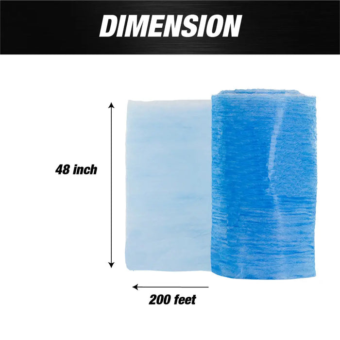 Premium Paint Spray Booth Exhaust Filter Roll - 48" x 200' - 18 Gram Heavy-Duty Blue Fiberglass Paint Arrestor - Captures Traps Overspray Paint Particles in Autobody Booths - National Supply Company