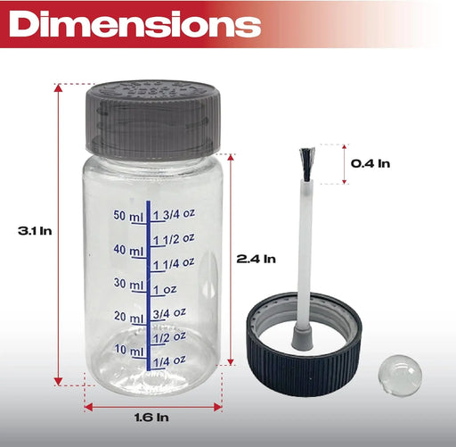 Promix Touch Up Paint Bottles 2oz (Box of 50) – With Child Safety Lids, Mixing Balls, Gradient Markings & Brushes – Solvent-Resistant PET – Car Paint Chip Repair & Scratch Fix Containers National Supply Company