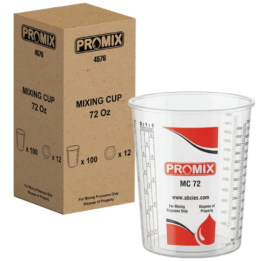 Reusable Measuring Cups Pack of 100 with 12 lids - Size 72 Ounce - Calibrated Mixing ratios on Side - (4576) National Supply Company