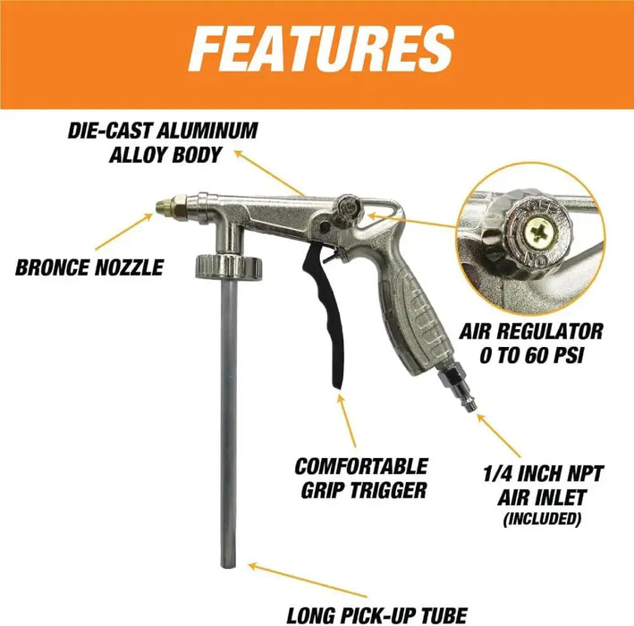 Rhinox Bedliner Spray Gun w/Air Regulator - Fits 1L U-Pol Bed Linner Bottles National Supply Company