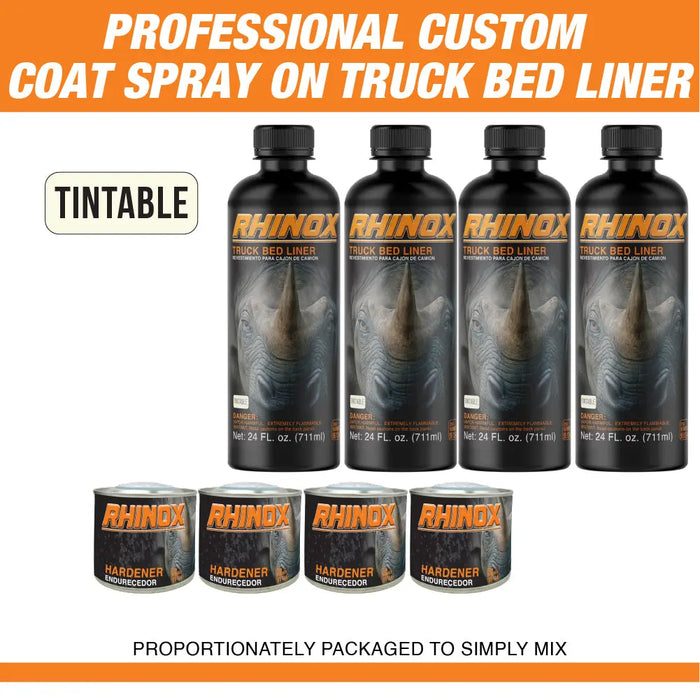 Rhinox Tintable 1 Gallon Urethane Spray-On Truck Bed Liner Kit - 4 Bed Liners, 4 Hardeners and 1 Applicator Spray Gun - Easy 3 to 1 Mix Ratio, Just Mix, Shake and Shoot It National Supply Company
