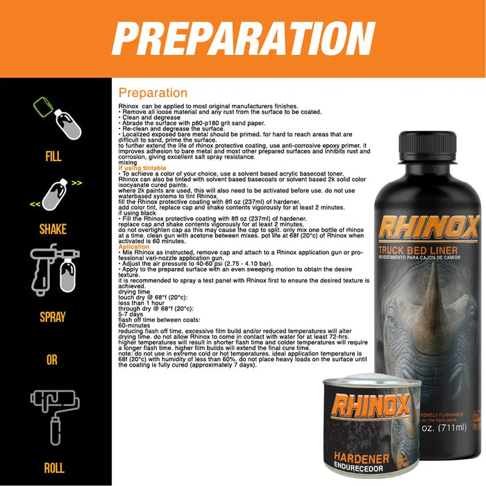 Rhinox Tintable 1 Gallon Urethane Spray-On Truck Bed Liner Kit - 4 Bed Liners, 4 Hardeners and 1 Applicator Spray Gun - Easy 3 to 1 Mix Ratio, Just Mix, Shake and Shoot It National Supply Company