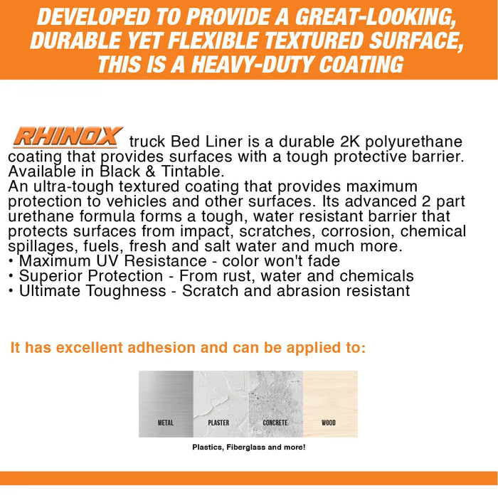 Rhinox Tintable 1 Gallon Urethane Spray-On Truck Bed Liner Kit - 4 Bed Liners, 4 Hardeners and 1 Applicator Spray Gun - Easy 3 to 1 Mix Ratio, Just Mix, Shake and Shoot It National Supply Company