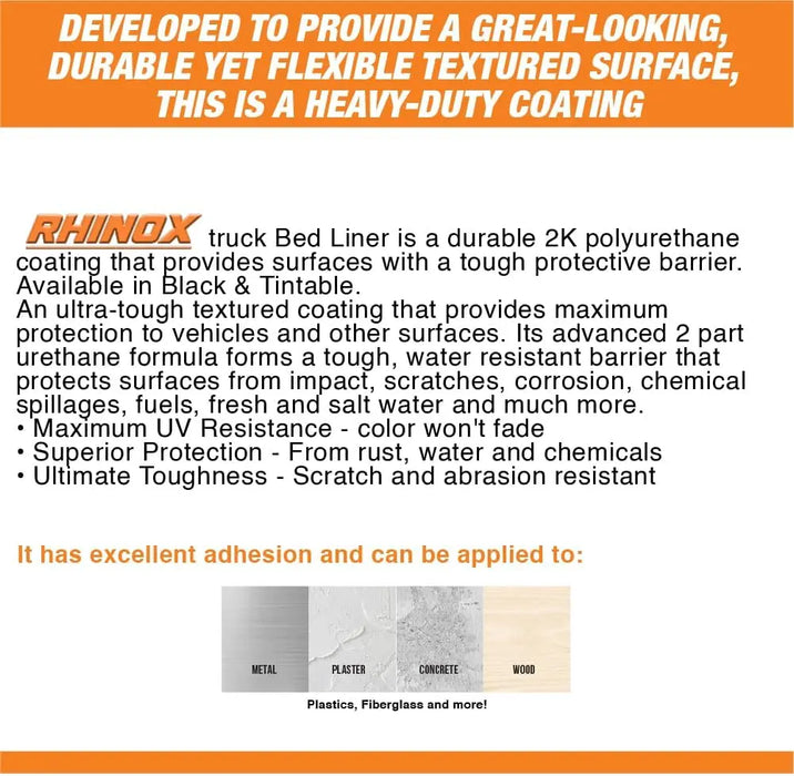 Rhinox Urethane Truck Bed Liner Kit - Black 2 Gal, 3:1 Mix, Durable Protective Coating National Supply Company