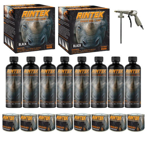 Rintek Black 2 Gallon Urethane Spray-On Truck Bed Liner Kit - 8 Bed Liners, 8 Hardeners and 1 Applicator Spray Gun - Easy 3 to 1 Mix Ratio, Just Mix, Shake and Shoot It National Supply Company