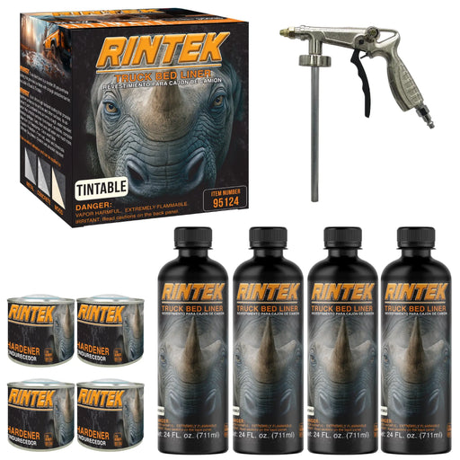 Rintek Tintable 1 Gallon Urethane Spray-On Truck Bed Liner Kit - 4 Bed Liners, 4 Hardeners and 1 Applicator Spray Gun - Easy 3 to 1 Mix Ratio, Just Mix, Shake and Shoot It National Supply Company