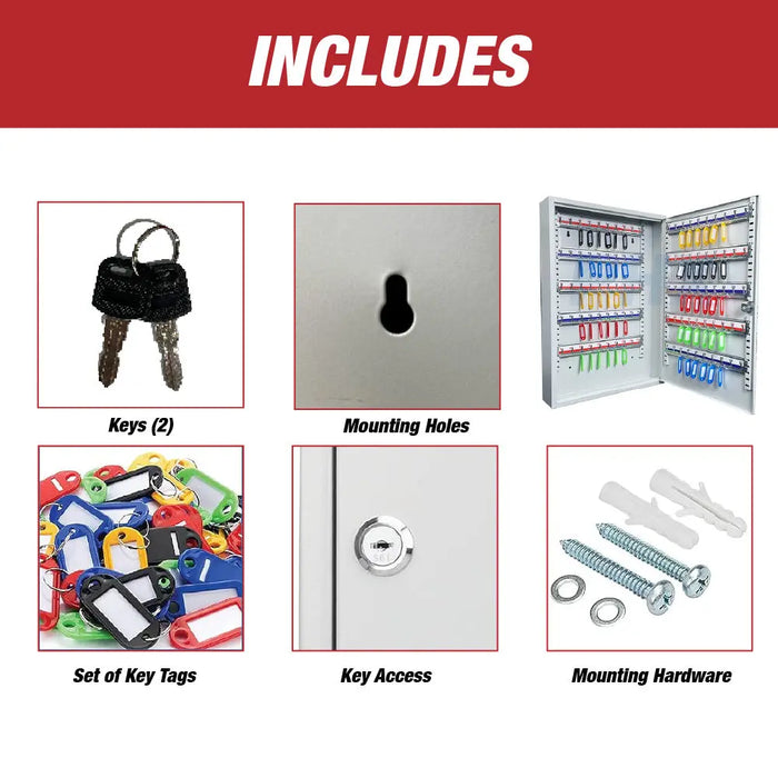 Key Box Wall Mount 200 Position Metal Valet Key Cabinet Lock Box w/ Tags - National Supply Company