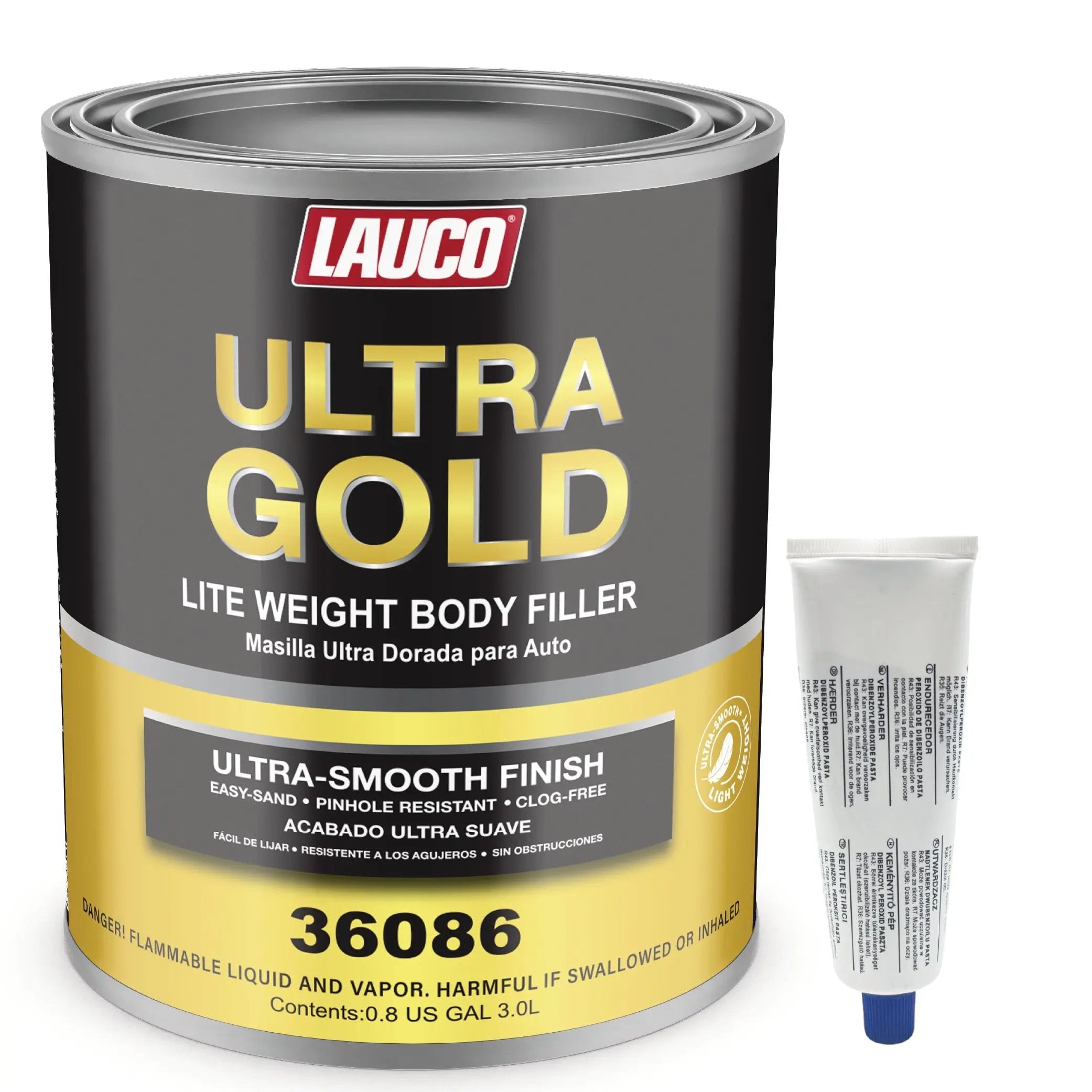 Ultra Gold Lightweight Body Filler – Premium Auto Dent & Scratch Repair Putty – Ultra-Smooth Finish, Easy-Sand, Pinhole Resistant – Strong Adhesion to Metal & Fiberglass (Ultra Gold, 6 Liters) LAUCO