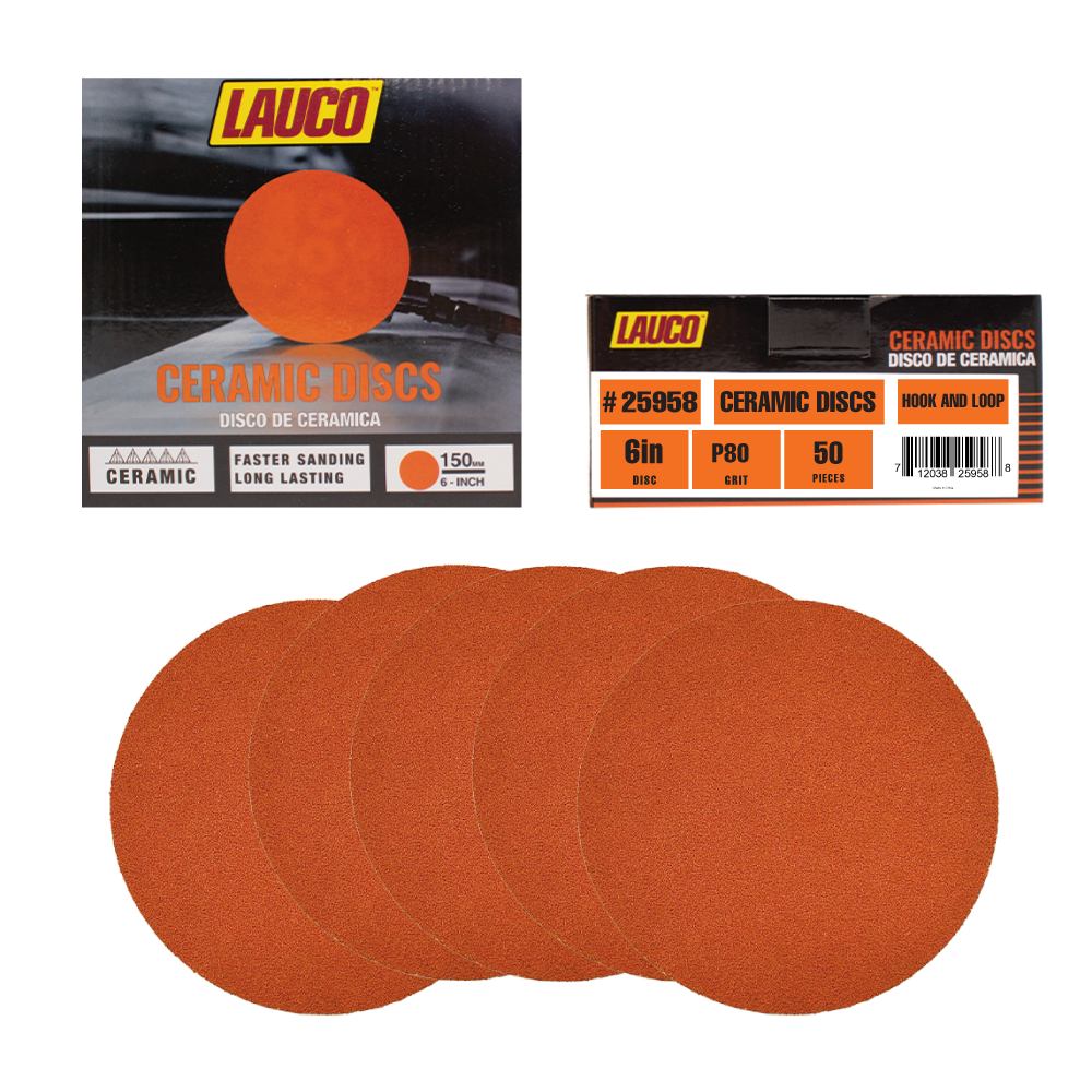 Premium 6" Hook and Loop Ceramic Sanding Discs, No Hole, (Box of 50) for Sanding on Fiberglass, Metals Non-Ferrous, Wood