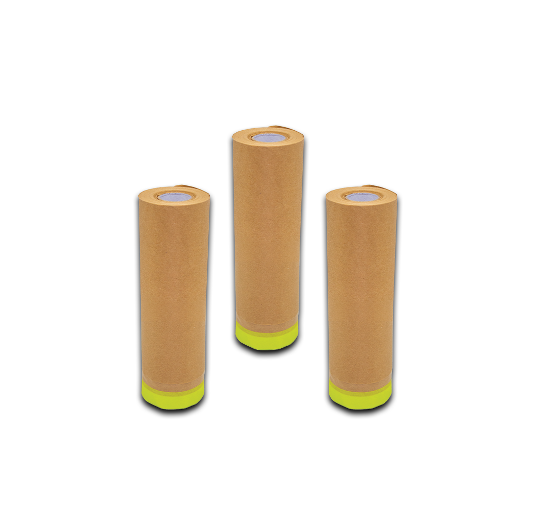 Pre-Taped Brown Masking Paper for Painting Tape and Drape Painters Paper, Paint Adhesive Protective Paper Roll for Car, and Furniture Protection