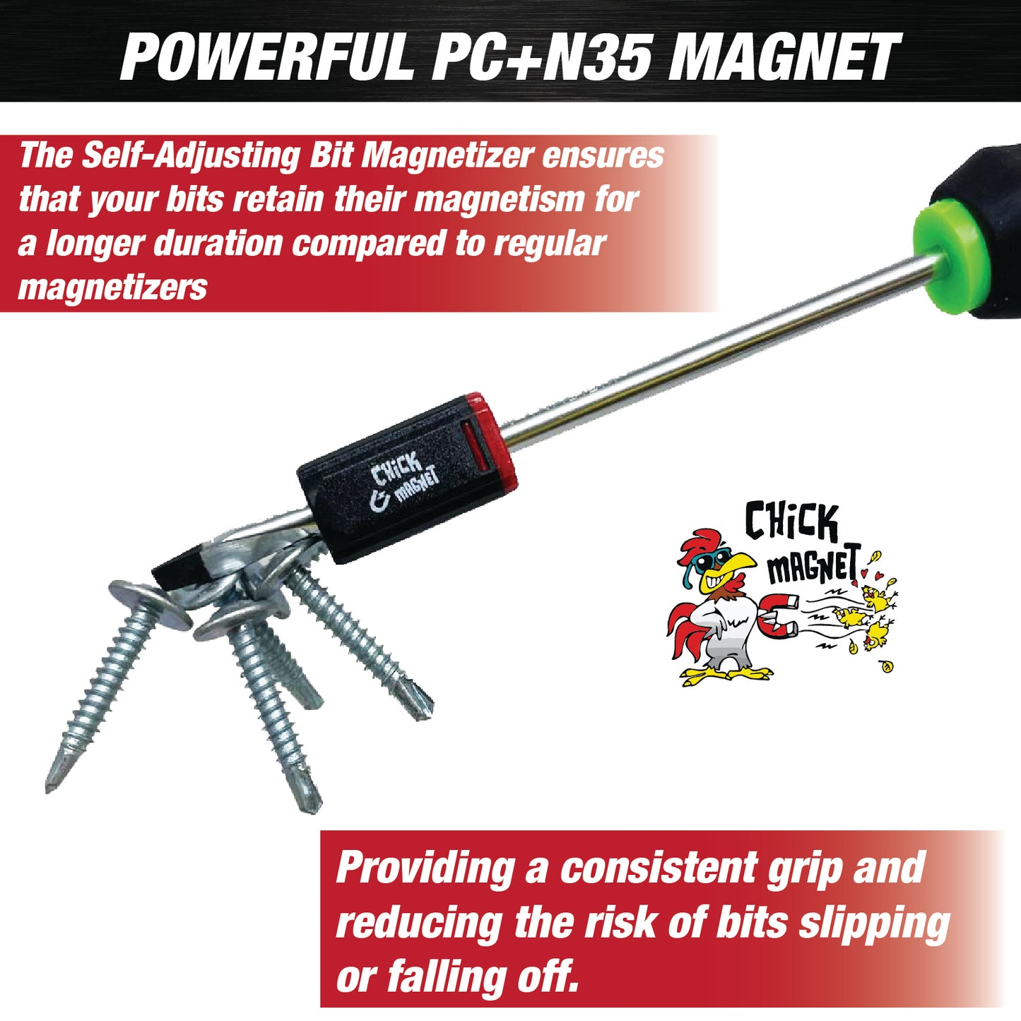 CHICK MAGNET 2-Piece Self-Adjusting Bit Magnetizer for 5/32 to 1/4 Inch(4 to 6.35mm)