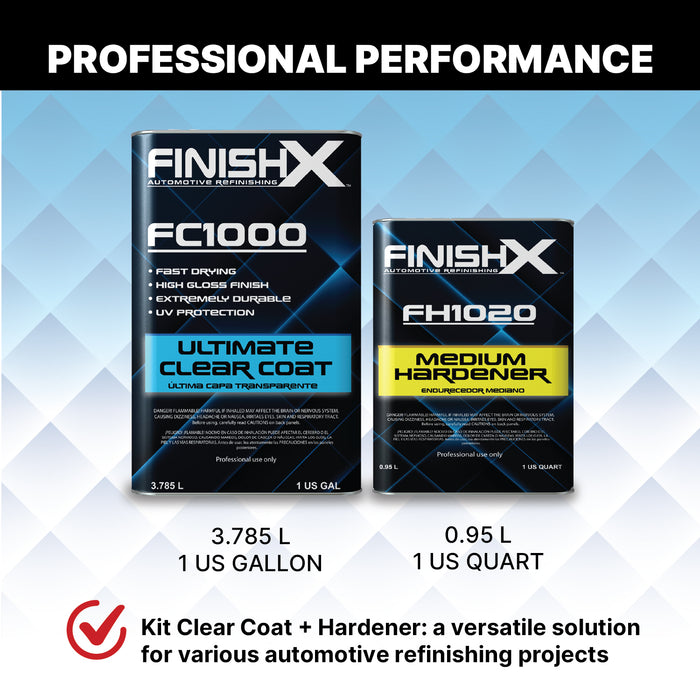 FinishX Automotive Refinishing Ultimate Clear Coat (FC1000 - 1 Gallon) 4:1 Kit with Medium Activator/Hardener (FH1020 - 1 quart)