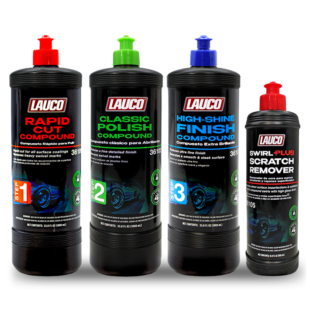 Compound 3-Step Automotive Buffing & Polishing Kit – Rapid Cut, Classic Polish & High-Shine Finish + Swivel Scratch Remover – Silicone-Free Paint Correction System [36101, 36102, 36103, 36105]
