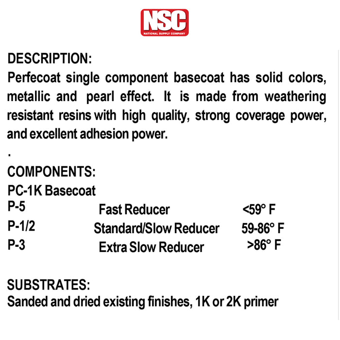 Perfecoat 1k Basecoat Solid Toners, 1 Gallon (Various Colors Available)