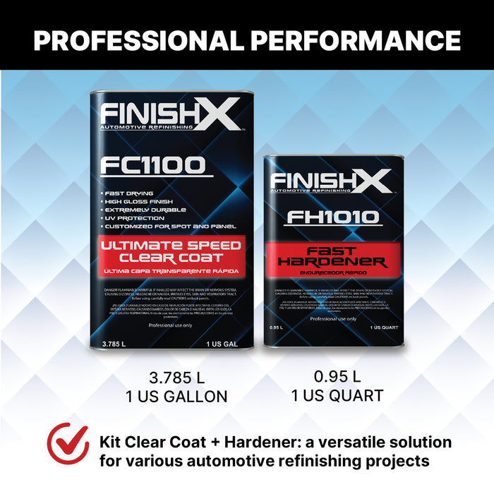 FinishX Automotive Refinishing Ultimate Speed Clear Coat (FC1100-1 Gallon) 4:1 Kit with Fast Activator/Hardener (FH1010-1 quart)