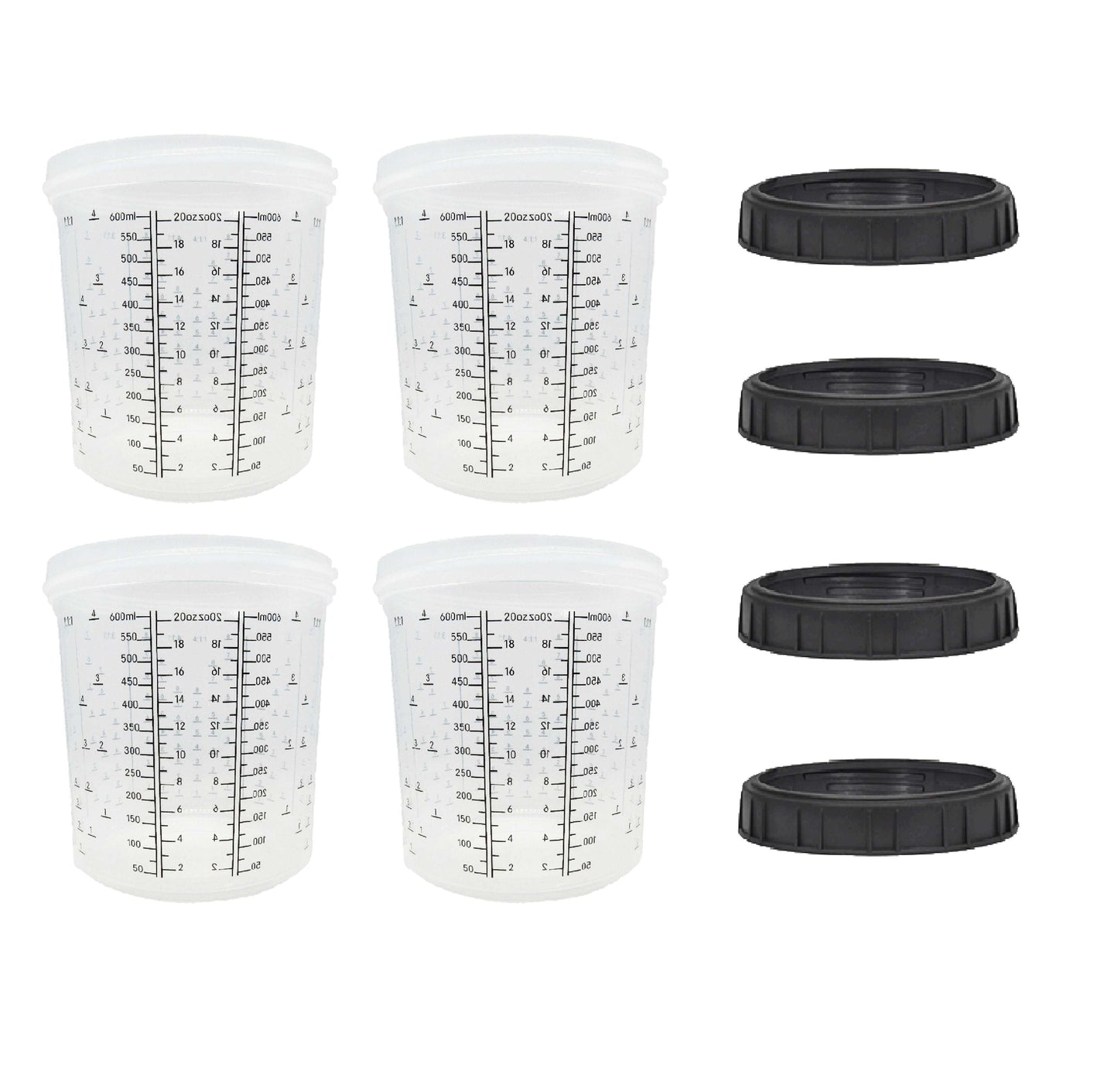 4 Pack Set of Standard Size 22 Ounce (600ml) Hard Cups and Retainer Rings